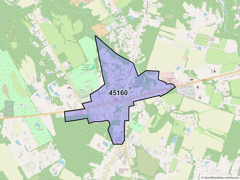 Map of Owensville, Ohio and ZIP codes