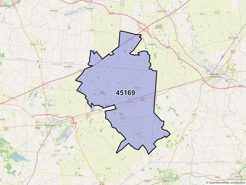Map of ZIP Code 45169 — Sabina, OH