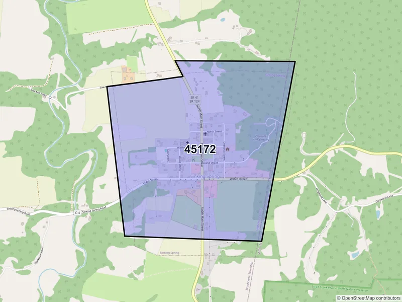 Map of Sinking Spring, Ohio and ZIP codes
