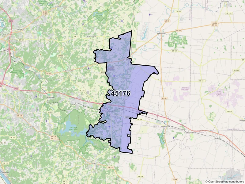 Map of Williamsburg, Ohio and ZIP codes