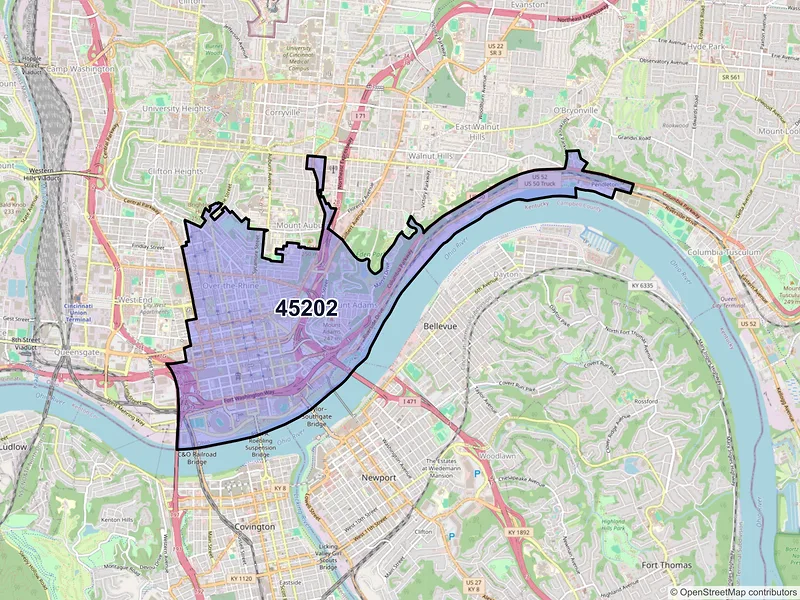 Map of ZIP Code 45202 — Cincinnati, OH