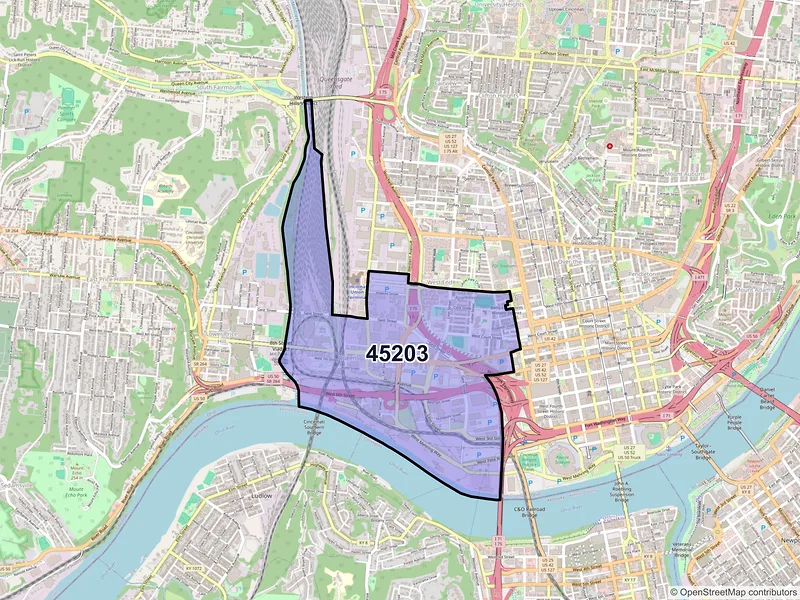 Map of ZIP Code 45203 — Cincinnati, OH