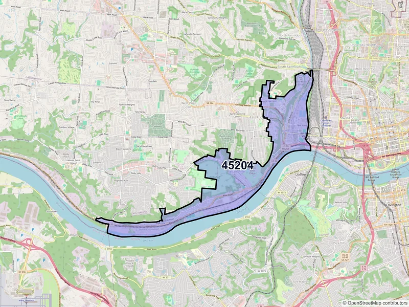 Map of ZIP Code 45204 — Cincinnati, OH