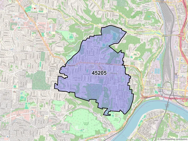 Map of ZIP Code 45205 — Cincinnati, OH