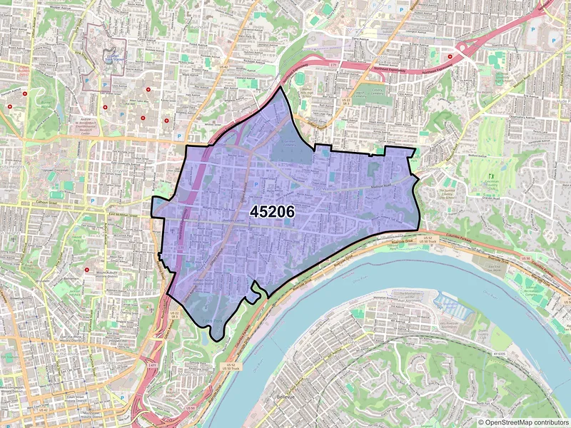 Map of ZIP Code 45206 — Cincinnati, OH