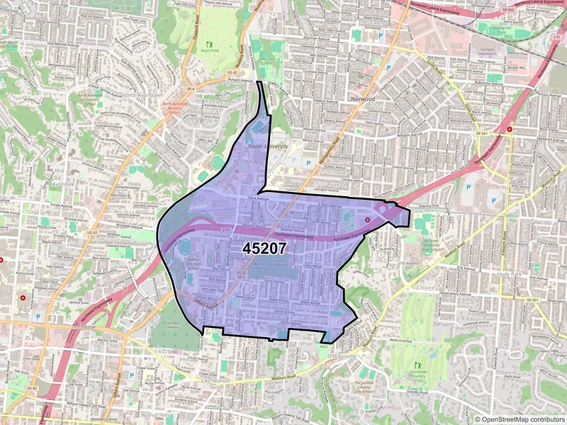 Map of ZIP Code 45207 — Cincinnati, OH