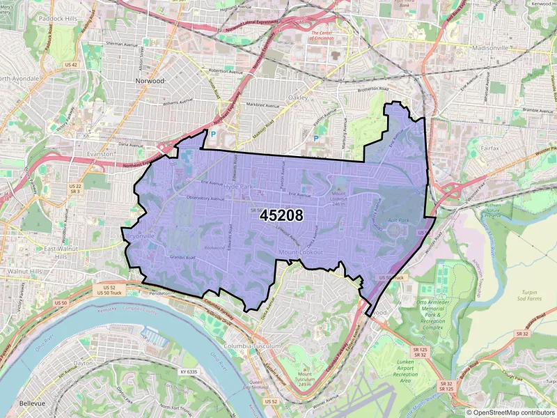 Map of ZIP Code 45208 — Cincinnati, OH