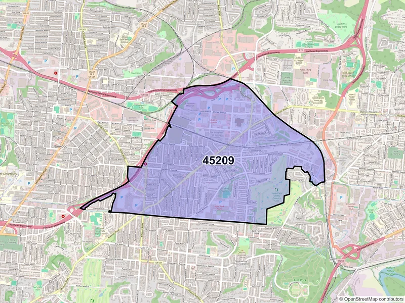 Map of ZIP Code 45209 — Cincinnati, OH