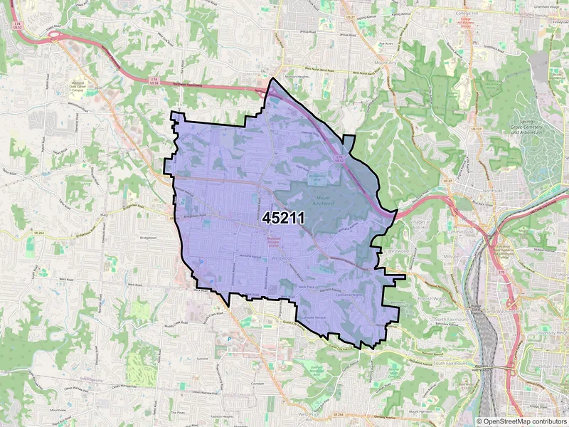 Map of ZIP Code 45211 — Cincinnati, OH