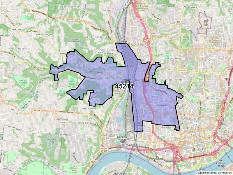 Map of ZIP Code 45214 — Cincinnati, OH
