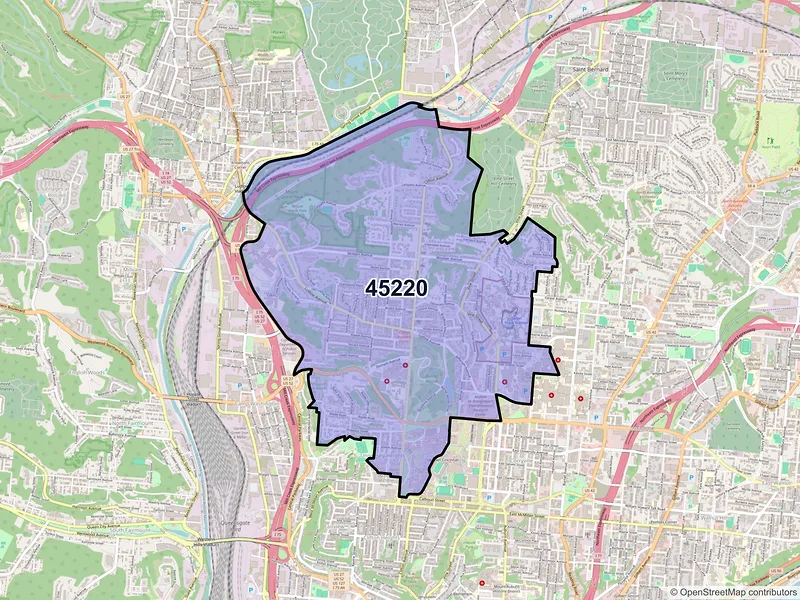 Map of ZIP Code 45220 — Cincinnati, OH