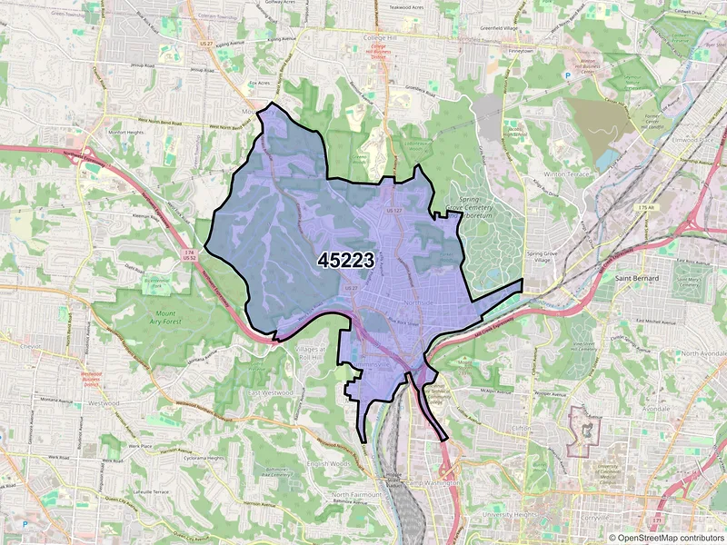 Map of ZIP Code 45223 — Cincinnati, OH