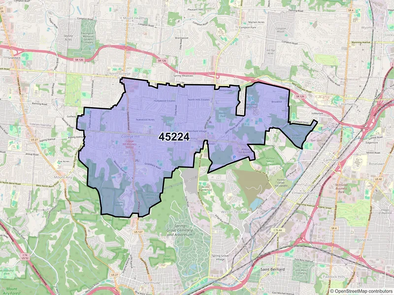 Map of ZIP Code 45224 — Cincinnati, OH