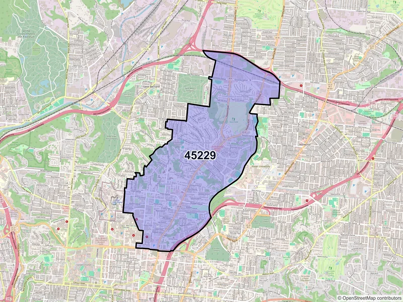 Map of ZIP Code 45229 — Cincinnati, OH