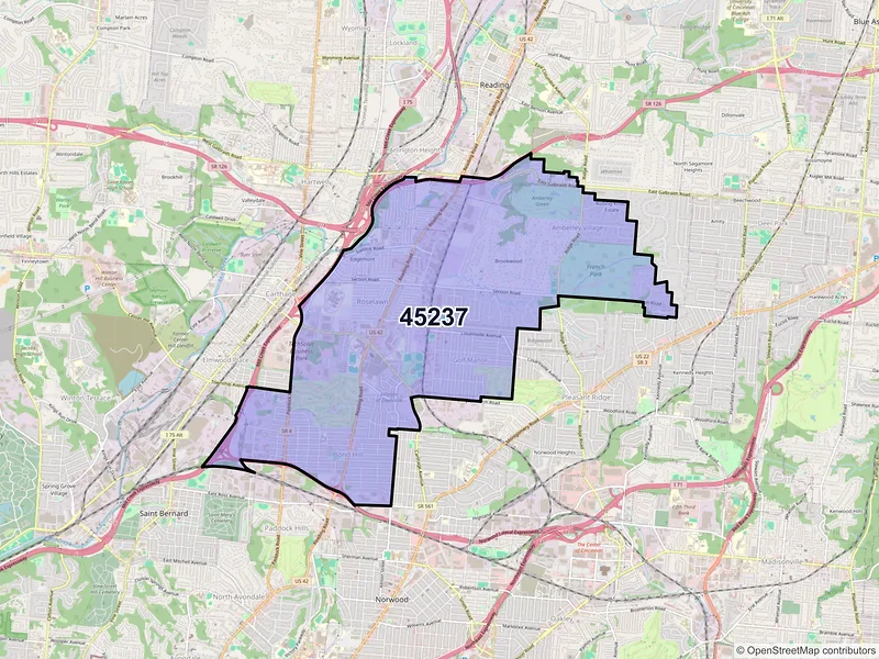 Map of ZIP Code 45237 — Cincinnati, OH