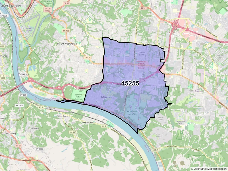 Map of ZIP Code 45255 — Cincinnati, OH