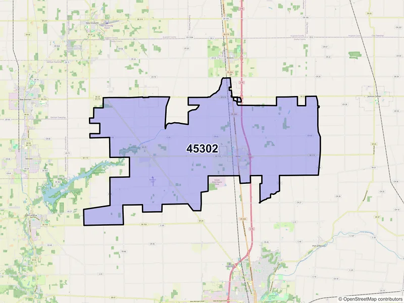 Map of ZIP Code 45302 — Anna, OH