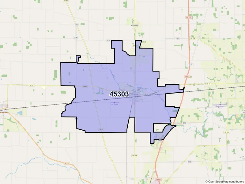 Map of ZIP Code 45303 — Ansonia, OH