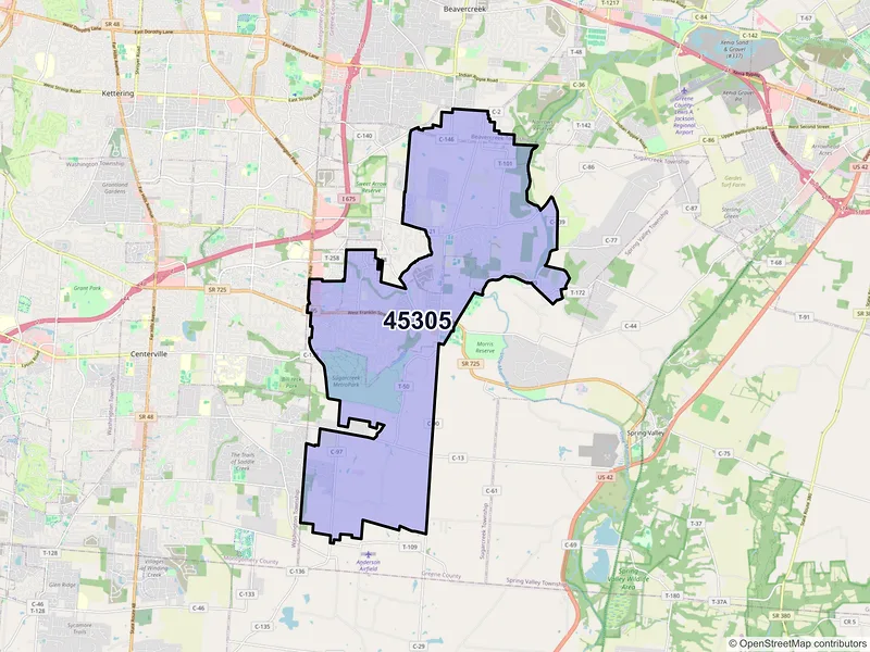 Map of ZIP Code 45305 — Bellbrook, OH