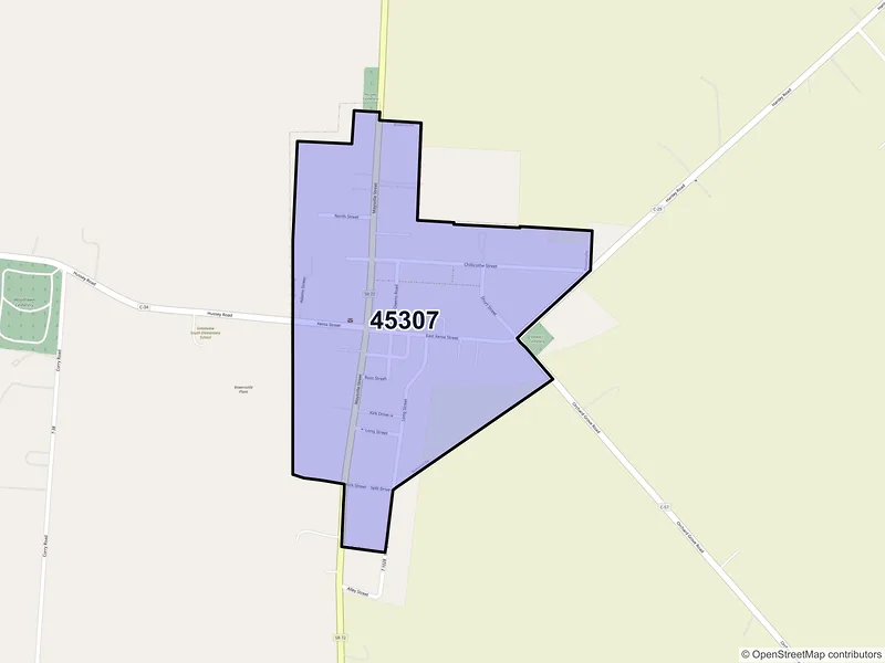Map of Bowersville, Ohio and ZIP codes