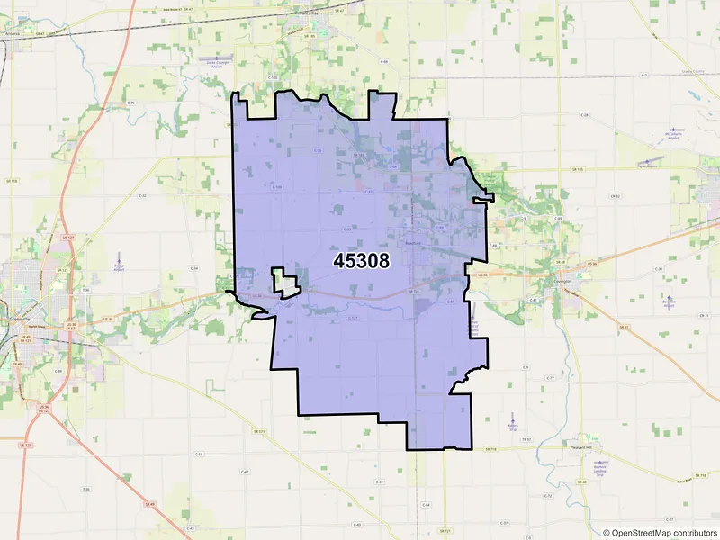 Map of Bradford, Ohio and ZIP codes