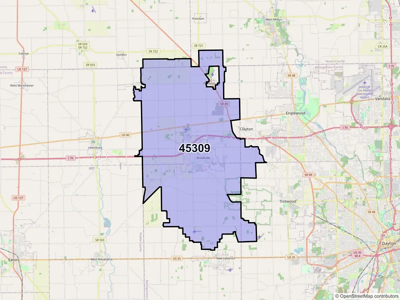 Map of ZIP Code 45309 — Brookville, OH