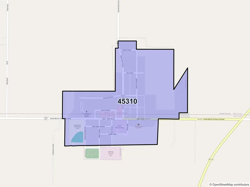 Map of Burkettsville, Ohio and ZIP codes