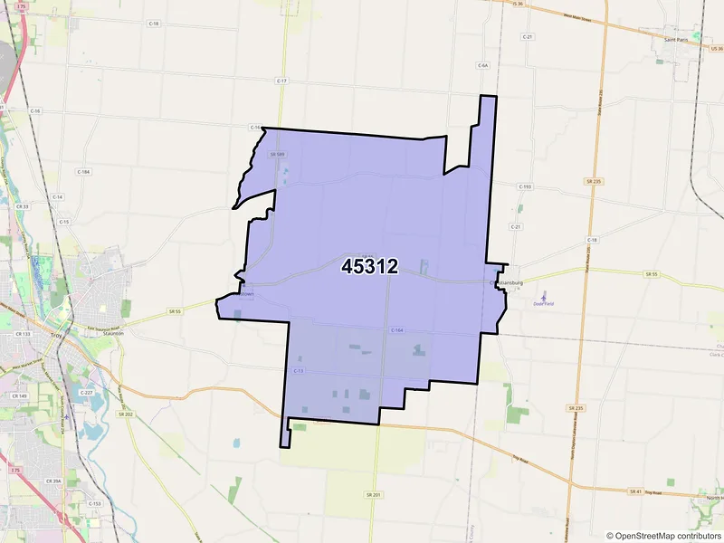Map of ZIP Code 45312 — Casstown, OH