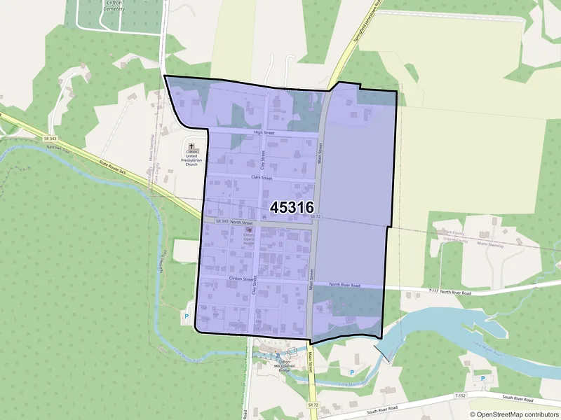 Map of Clifton, Ohio and ZIP codes
