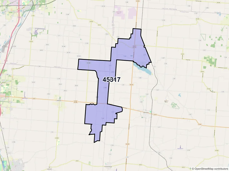 Map of ZIP Code 45317 — Conover, OH