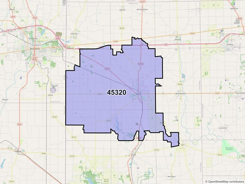 Map of ZIP Code 45320 — Eaton, OH