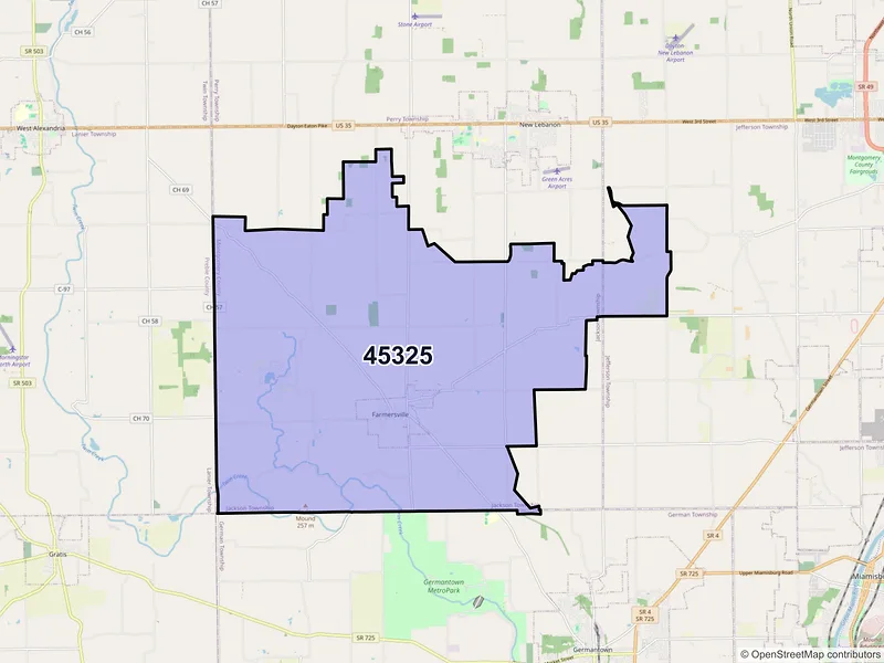 Map of ZIP Code 45325 — Farmersville, OH