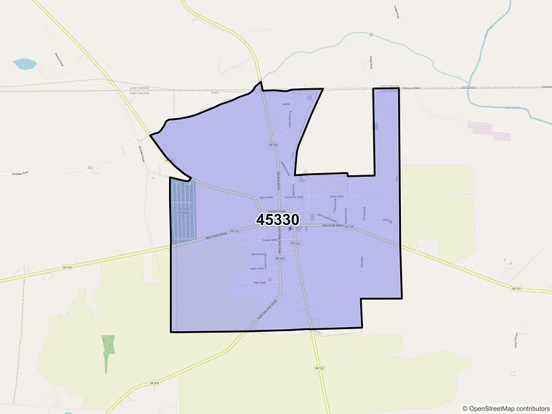 Map of Gratis, Ohio and ZIP codes