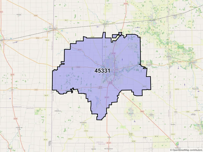 Map of ZIP Code 45331 — Greenville, OH