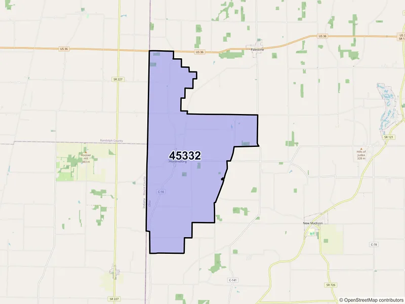 Map of ZIP Code 45332 — Hollansburg, OH