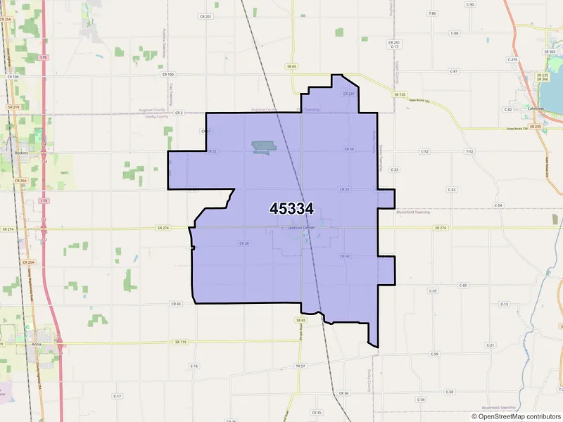 Map of ZIP Code 45334 — Jackson Center, OH