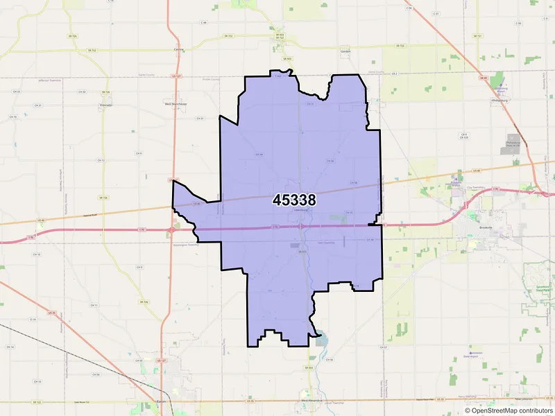 Map of Lewisburg, Ohio and ZIP codes