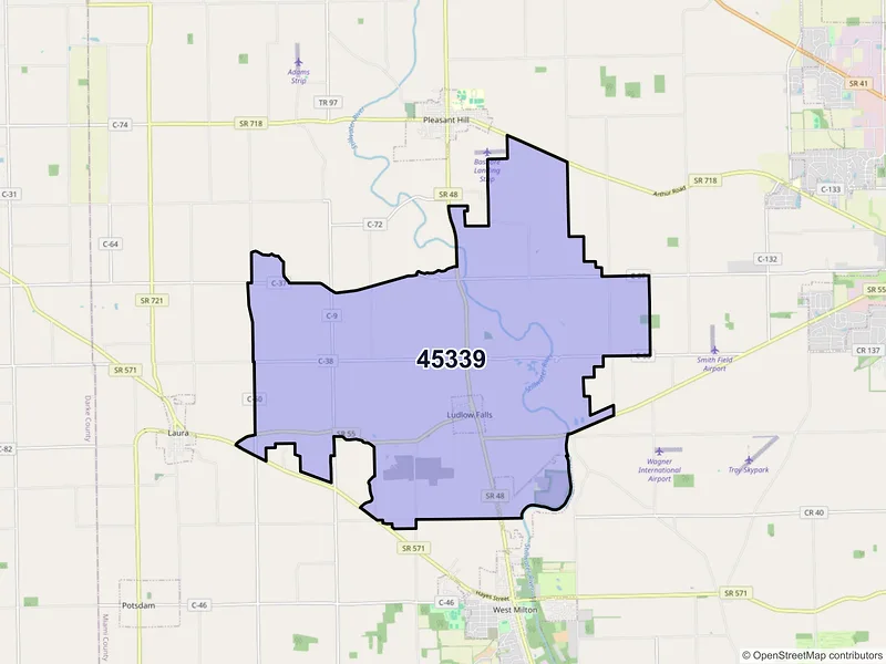 Map of ZIP Code 45339 — Ludlow Falls, OH