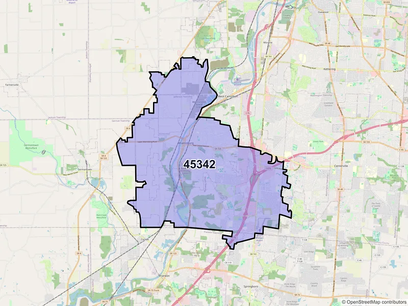 Map of ZIP Code 45342 — Miamisburg, OH