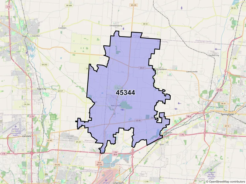 Map of ZIP Code 45344 — New Carlisle, OH
