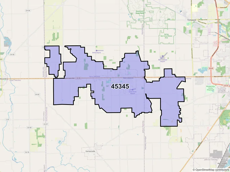 Map of ZIP Code 45345 — New Lebanon, OH