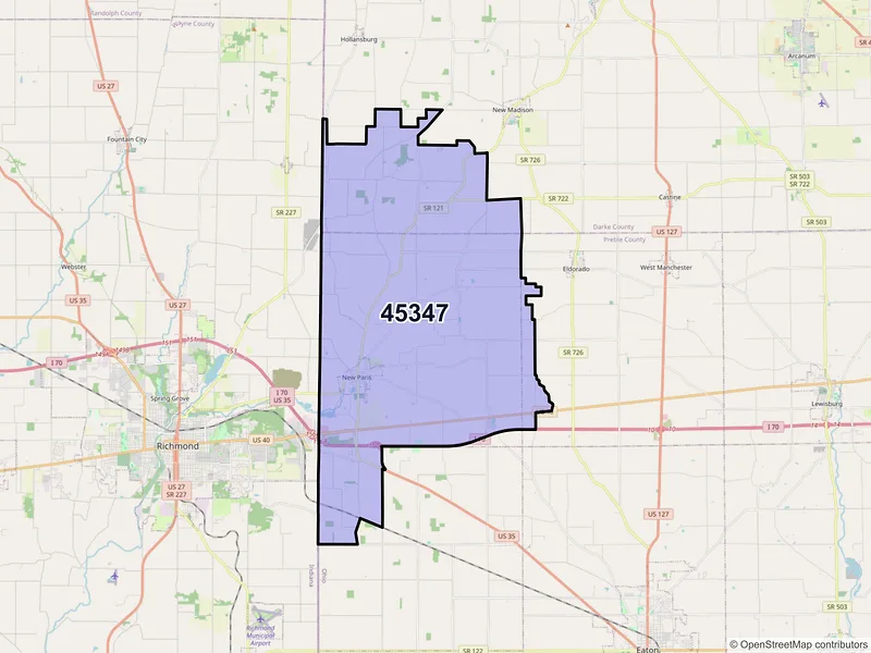 Map of ZIP Code 45347 — New Paris, OH