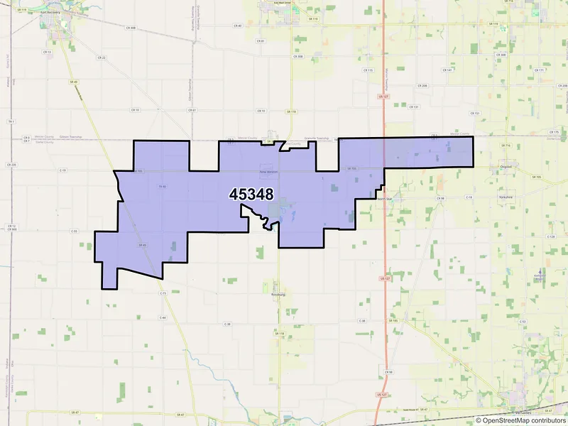 Map of ZIP Code 45348 — New Weston, OH