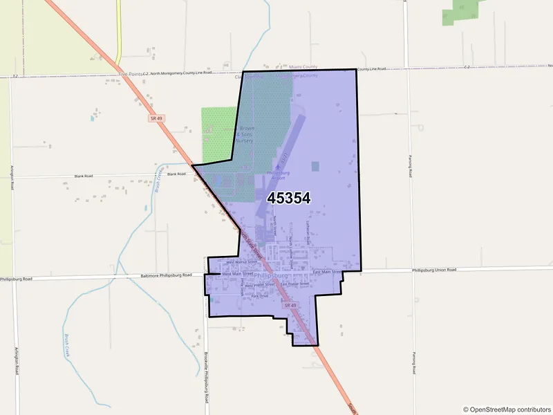 Map of Phillipsburg, Ohio and ZIP codes