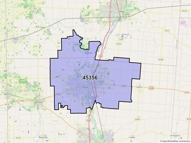 Map of ZIP Code 45356 — Piqua, OH