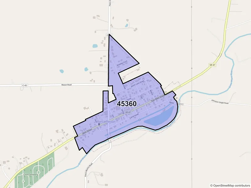 Map of Port Jefferson, Ohio and ZIP codes