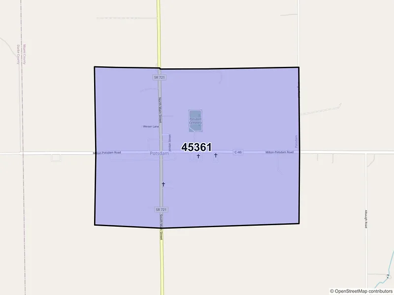 Map of Potsdam, Ohio and ZIP codes