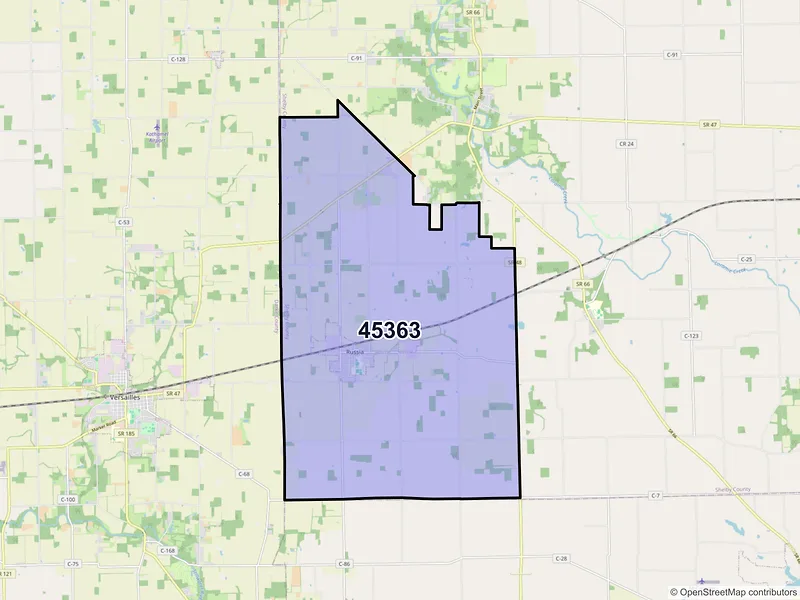 Map of ZIP Code 45363 — Russia, OH