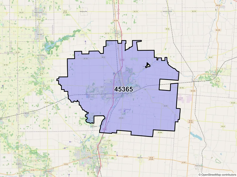 Map of ZIP Code 45365 — Sidney, OH