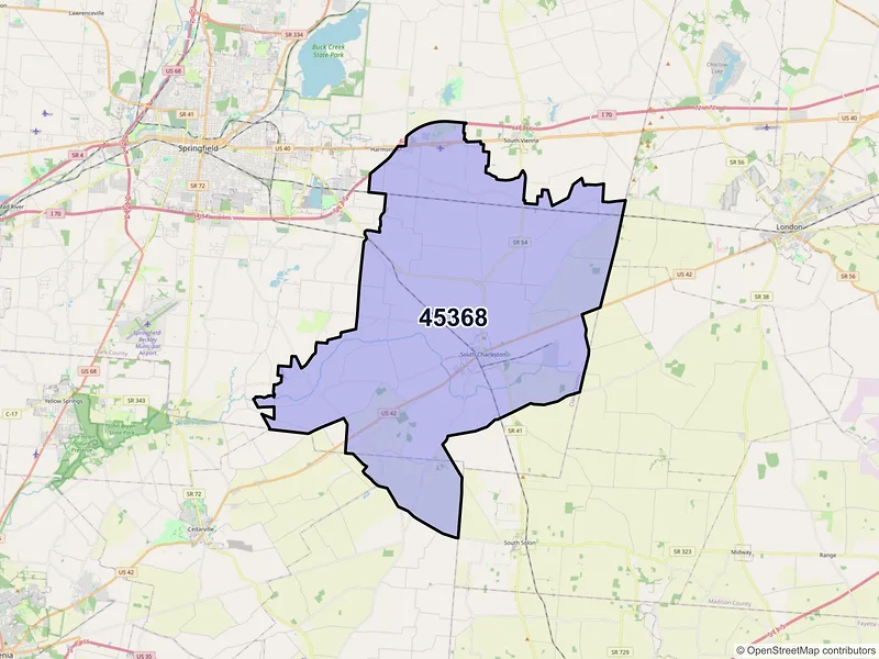 Map of ZIP Code 45368 — South Charleston, OH